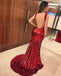 Sparkly Red Sequin Mermaid Sexy Backless Prom Dresses, FC1719