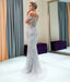 Sparkly Off Shoulder Mermaid Silver Beaded Backless Sequin Prom Dresses, FC1779