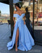 Gorgeous Off Shoulder A-line Backless Satin Slit Long Prom Dresses, FC2129