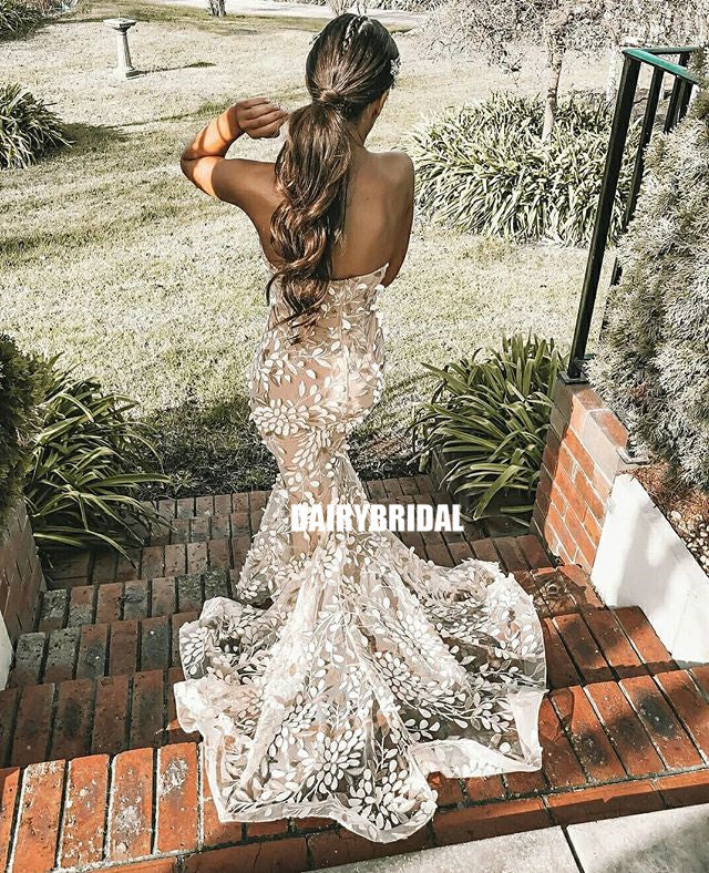 Long Sweetheart Lace Backless Sexy Mermaid Inexpensive Prom Dresses, FC2190