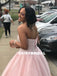 Sweetheart A-Line Beaded Pink Backless Tulle Sleeveless Prom Dresses, D1061