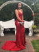 Red Sleeveless V-Neck Sparkle Sequin Mermaid Backless Prom Dresses, D1065