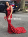 Red Sleeveless V-Neck Sparkle Sequin Mermaid Backless Prom Dresses, D1065