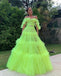 Charming Off Shoulder A-line Tulle Backless Puffy Prom Dresses, FC4423