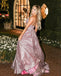 Spaghetti Straps A-line Sparkle V-neck Backless Prom Dresses, FC4432