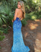 Gradual Sequin Mermaid Straight Neck Backless Sexy Slit Prom Dresses, FC5367