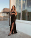 Gorgeous Black Soft Satin Sexy Slit Mermaid Prom Dresses, FC6263