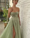 Gorgeous A-line Sweetheart Slit Tulle Sparkle Prom Dresses, FC6518