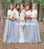 Long A-Line Tulle Bridesmaid Dress, Cheap Short Sleeve Bridesmaid Dress, D946