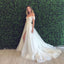 Off Shoulder Simple A-Line Slit Backless Lace Cheap Wedding Dresses, FC1538