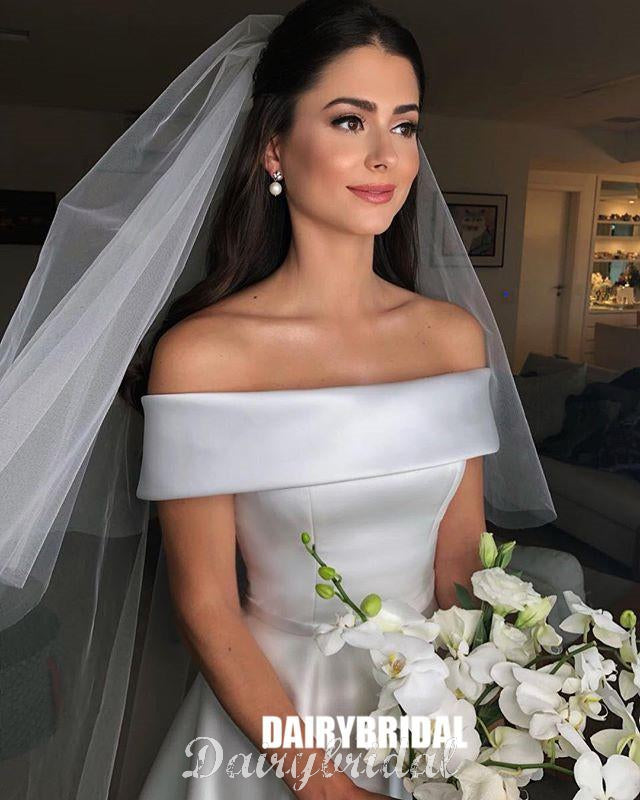Charming Off Shoulder Satin Backless A-line Honest Wedding Dresses, FC2154