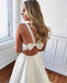 Sexy V-neck Backless A-line Satin Simple Wedding Dress, FC3797