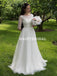 Vintage Lace Top Long Wedding Dress, Half Sleesve Tulle Cheap A-Line Wedding Dress, D1054